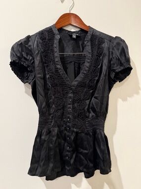 Bebe Vintage Y2K Black Logo Tag Detail Top Size XS